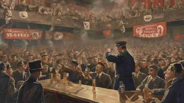 "A Play About Nazi Germany's Rise to Power Loses Sight of Its Main Task", Concept art for illustrative purpose, tags: und tom jacobsons - Monok